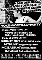 Flyer zur Party gegen Naziterror, Rassismus und VS in Schwäbisch Hall