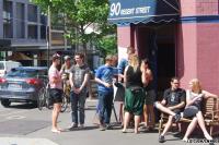 Squatters outside the "People's Castle" who set up a free community space before being evicted by City of Sydney Council