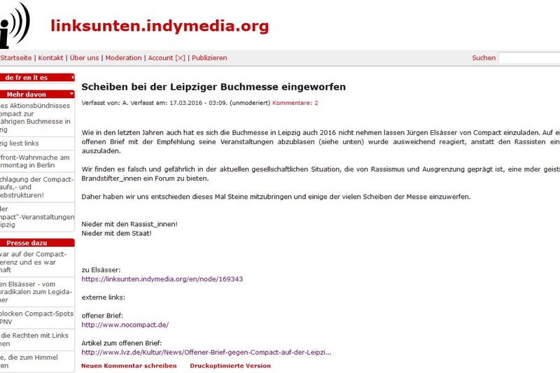  Bereits kurz nach 3 Uhr morgens tauchte auf dem Internetportal „linksunten.indymedia“ ein Bekennerschreiben auf. 