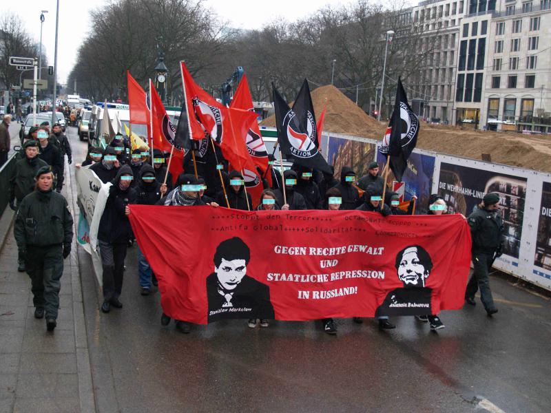 Gedenken an Stanislaw Markelow und Anastasia Baburowa am 07.02.2009 in Düsseldorf (Foto: Azzoncao)