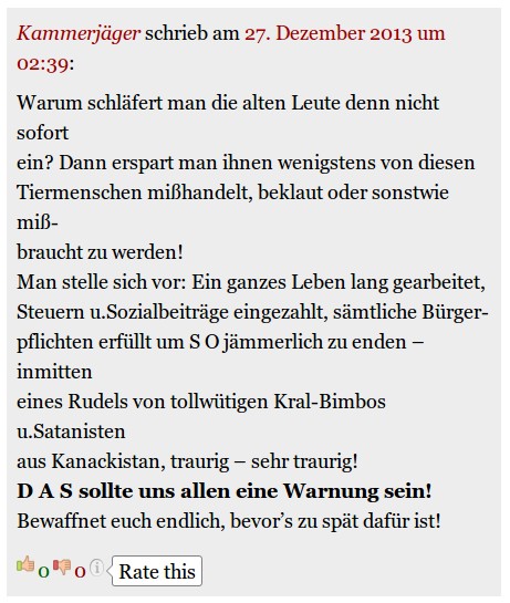 "Bewaffnet euch endlich, bevor’s zu spät dafür ist!" Federico Götz alias "Kammerjäger" am 27.12.2013 auf dem "Kybeline"-Blog