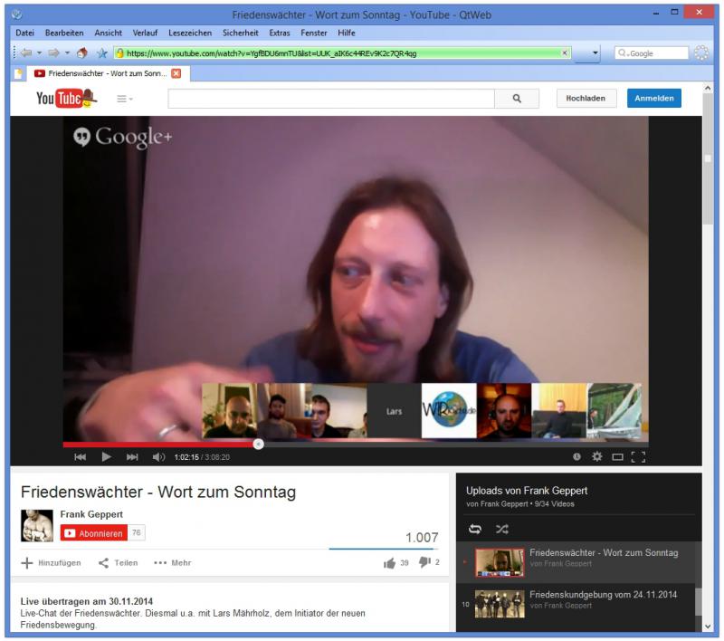 Lars Mährholz im Video-Chat "Friedenswächter - Wort zum Sonntag" am 30.11.2014 (Screenshot)