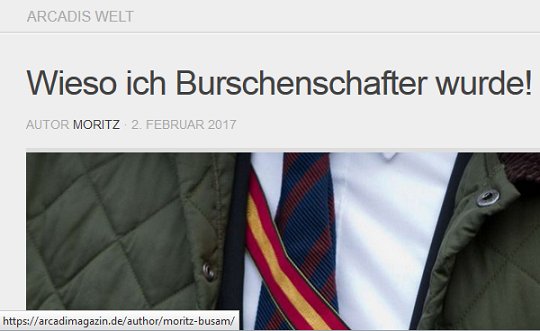 Moritz Busam, B! Saxo-Silesia Freiburg (DB) & Kassenwart JA Südbaden, schreibt auch für das rechte Arcadi-Magazin 