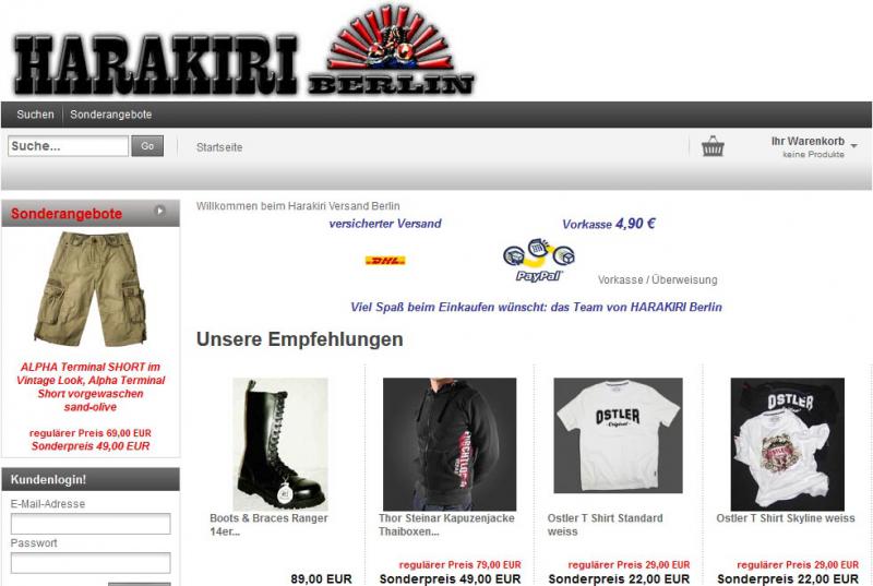 "Original Ostler"-Bekleidung im Harakiri Online-Shop, Stand 2015