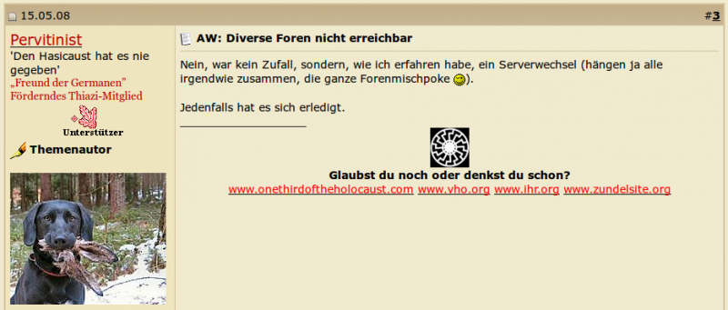 Holocaustleugner «Pervitinist» auf thiazi.net