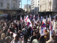 PAME-Demonstranten auf dem Weg zum Auftaktort