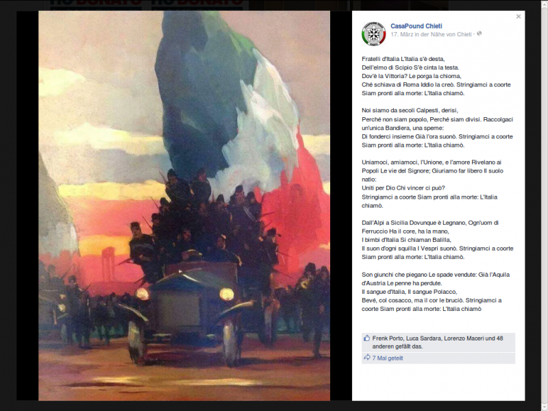 Screenshot: CasaPound Chieti facebook-site