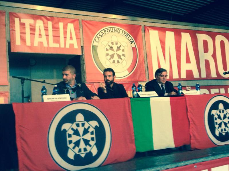 Debatte "Italia e Europa, quale sovranità?" mit Simone Di Stefano und Raffaele Volpi. Moderator: Francesco Borgonovo von "Quotidiano Libero"