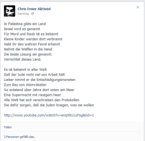 Antisemitische Parolen von Schröter auf Facebook