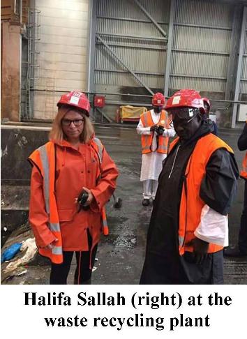 Halifa Sallah (right) at the waste recycling plant