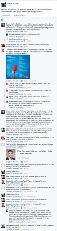 Diskussion in der Gruppe „Björn Höcke Anhänger“ über einen möglichen Rauswurf Höckes aus der AfD und die Spaltung der Partei, 22.01.2017