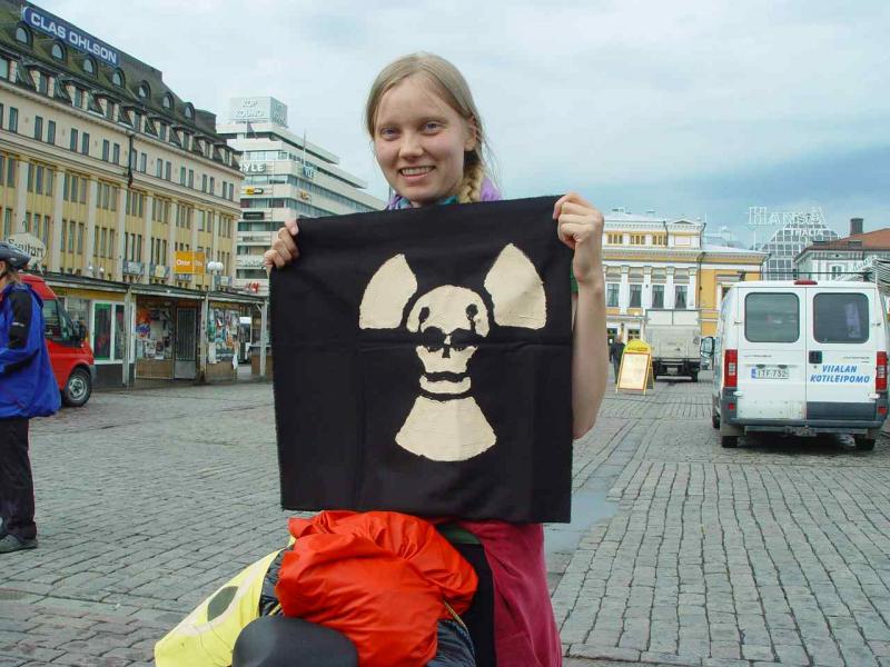 The bikes were decorated with nuclear signs