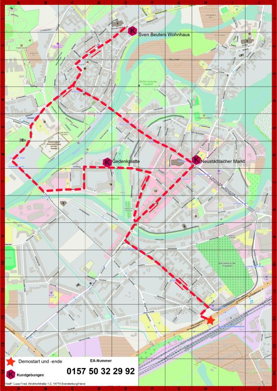 Route der antifaschistischen Demonstration am 20. Februar in Brandenburg an der Havel