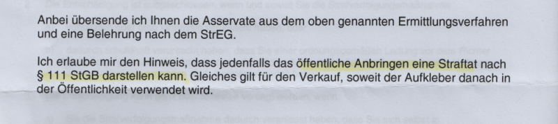 Freundlicher Hinweis der Staatsanwaltschaft.