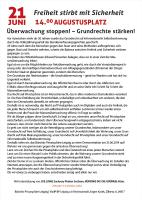 Flyer Back Überwachung stoppen! Grundrechte Stärken! Demonstration 14 Uhr Augustusplatz