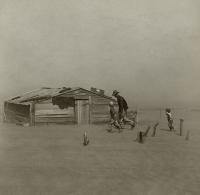 Ein Farmer aus Cimarron County, Oklahoma, mit seinen zwei Söhnen während des Dustbowls.