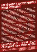 Infoveranstaltung: Der Türkische Nationalismus in der Offensive – Geschichte, Ideologie, Widerstand  / Flyer Rückseite