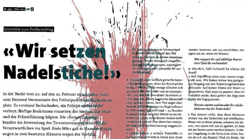  Zwei der Farbbeutel-Schmeisser haben dem «Megafon» ein Interview gegeben. Bild: Screenshot Megafon