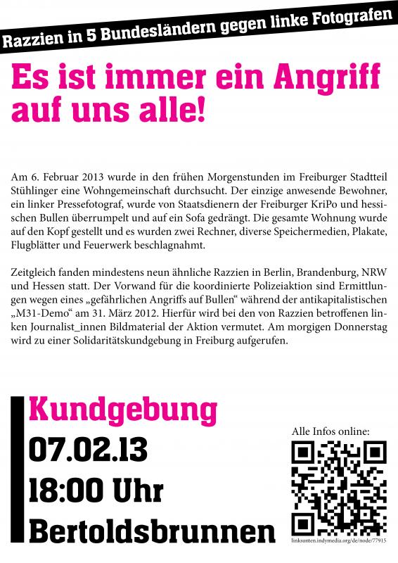 Plakat für die Kundgebung am 07.02.2013