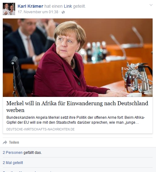 Beispielhafter Facebook-Post von Karl Krämer.