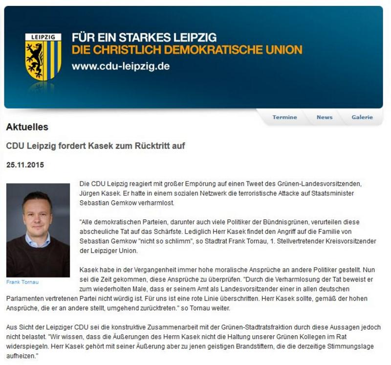  Nach dem Entsetzen über die vermeintlich linksextreme Straftat folgte das politische Scharmützel. Derzeit herrscht Stille bei der CDU. Screen CDU-Fraktion Leipzig