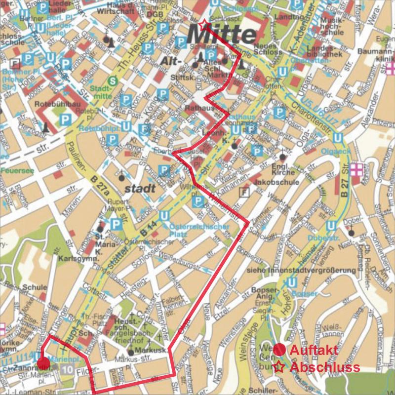 Stadtplan mit Route OA