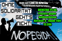 Ohne Solidarität geht's nicht! Dienstag 25.08. Prozess gegen Antifaschisten Kirchstr. 6 Raum 1104 13:30 Uhr