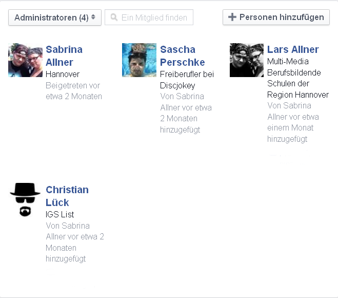 Screenshot Admins "Stammtisch Pegida Hannover"