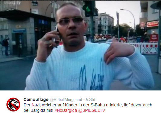 @RebellMorgenrot: Der Nazi, welcher auf Kinder in der S-Bahn urinierte, lief davor auch bei Bärgida mit! #NoBärgida