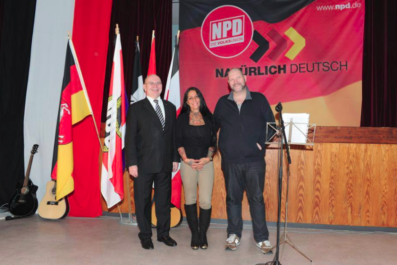 Peter Marx, Jacqueline Süßdorf, Christian Hehl (v.l.n.r.) beim NPD-Landesparteitag im Dezember 2013