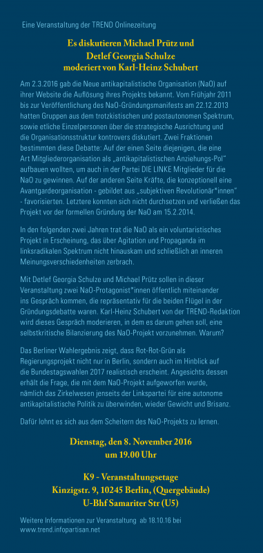 Ankündigung der Veranstaltung am 8. Nov. - Seite 1