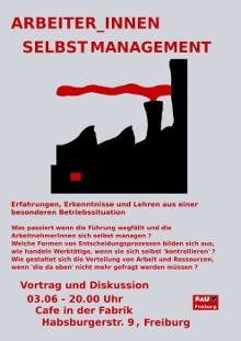 ArbeitnehmerInnen Selbstmanagement – Erfahrungen, Erkenntnisse und Lehren aus einer besonderen Betriebssituation., FAU Freiburg, 03.06.2011, Veranstaltung