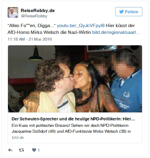 Aktuell in diversen Medien kursierendes Foto mit Mirko Welch und Jacqueline Süßdorf aus dem Jahr 2014, ursprünglich auf Spßdorfs Facebook-Seite veröffentlicht.