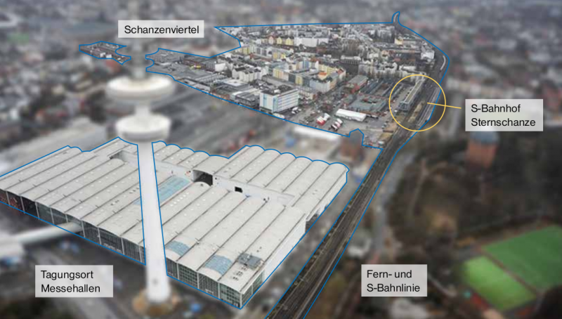 Der Tagungsort befindet sich direkt an der Fern- und S- Bahnstrecke in unmittelbarer Nähe zu Hamburgs angesagtem Szenebezirk, dem Schanzenviertel.