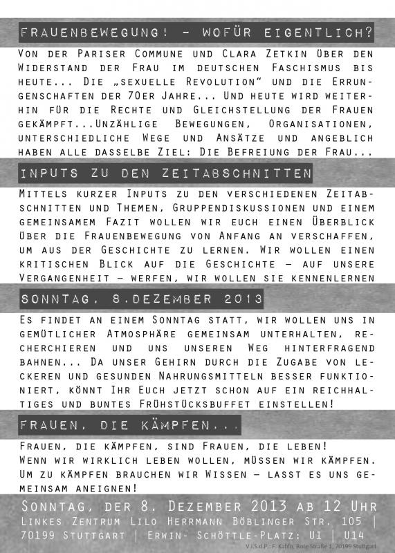 Veranstaltung zur Frauenbewegung – Flyer Vorderseite