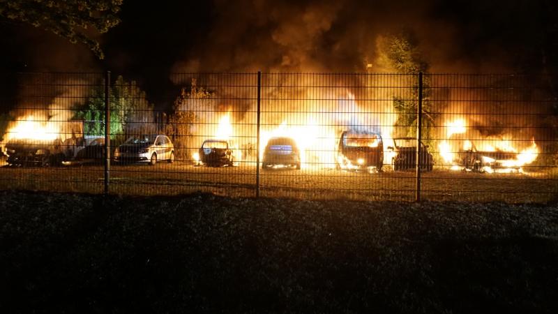 In der Salvador-Allende-Straße in Köpenick standen sieben Fahrzeuge in Brand Foto: mp