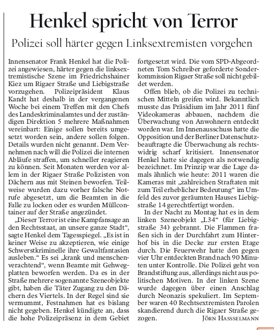 Tagesspiegel: »Henkel spricht von Terror« (6.10.15)