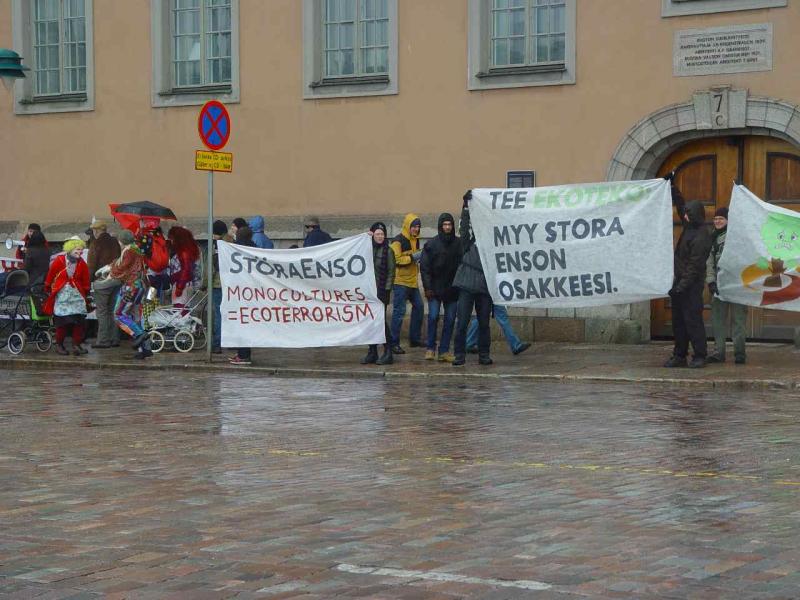 Several banners showed at the rally in front of government buildings.