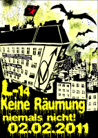 Banner Liebig 14: Keine Räumung, niemals nicht!