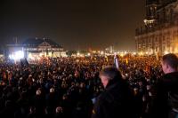 Der Theaterplatz am ersten Jahrestag von Pegida