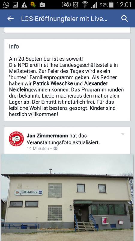 Via Facebook lädt die NPD nach Meßstetten ein. "Kinder herzlich willkommen!" Screenshot