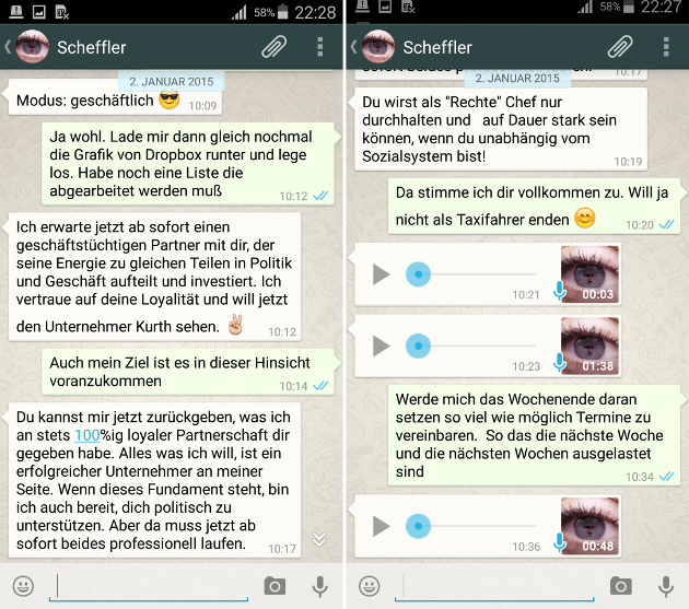 Maik Scheffler zu Alexander Kurth: “Ich erwarte ab jetzt einen geschäftstüchtigen Partner mit dir, der seine Energie zu gleichen Teilen in Politik und Geschäft aufteilt und investiert.