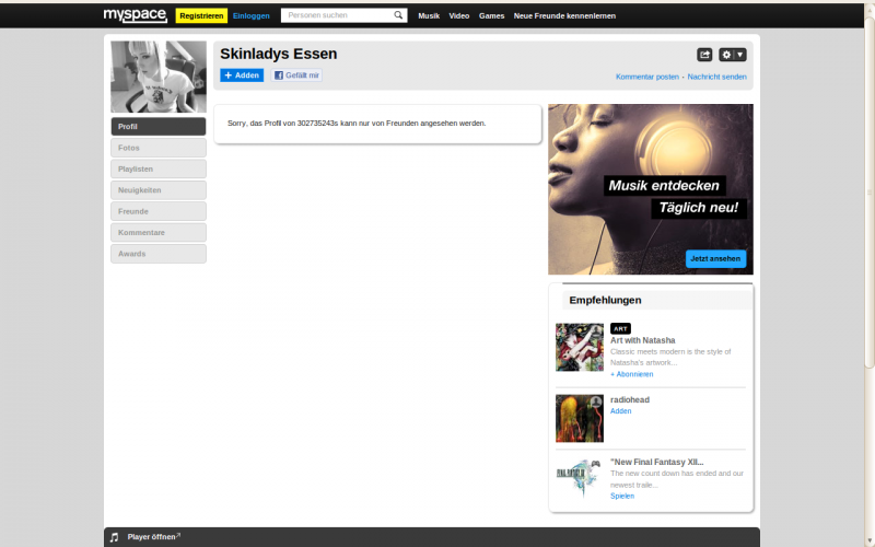 Ewers Freundin (Skinladys Essen) bei Myspace