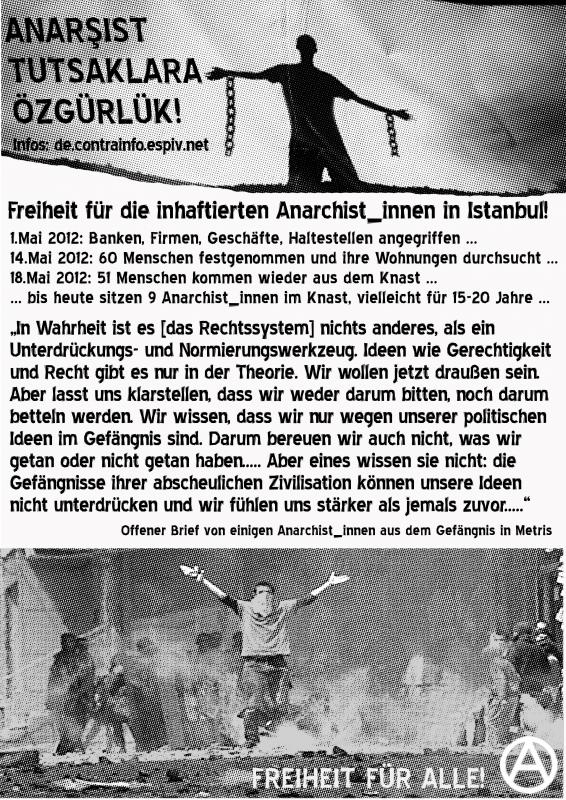 Freiheit für die inhaftierten Anarchist_innen in Istanbul!