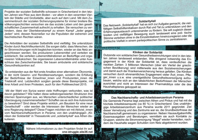 Flyer der Veranstaltung: »Selbstorganisierter Widerstand in Griechenland« - Innenseite