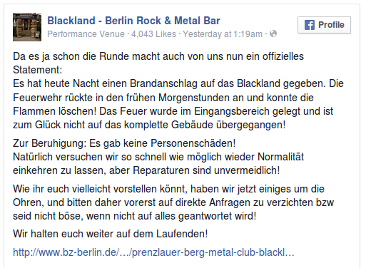 Backland meldet sich auf Facebook zu Wort