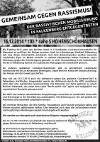 Plakat "Gemeinsam gegen Rassismus! Den rassistischen Mobilisierungen in Falkenberg entgegentreten"