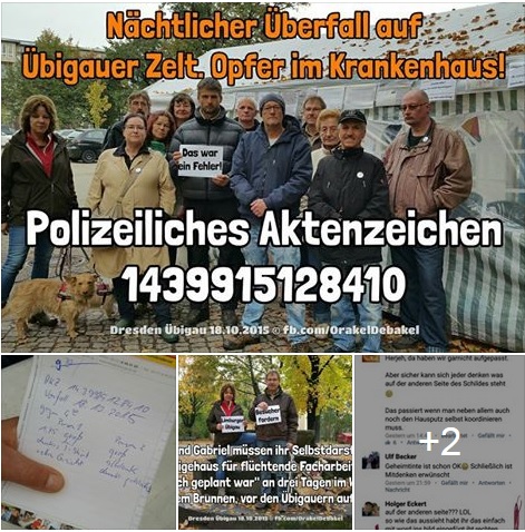 Ein Anwohner erlitt bei dem Angriff in Übigau einen Schlüsselbeinbruch. Auf der Facebook-Seite der Anwohner OrakelDebakel wurde der Angriff öffentlich gemacht. (Screenshot: Facebook/OrakelDebakel)